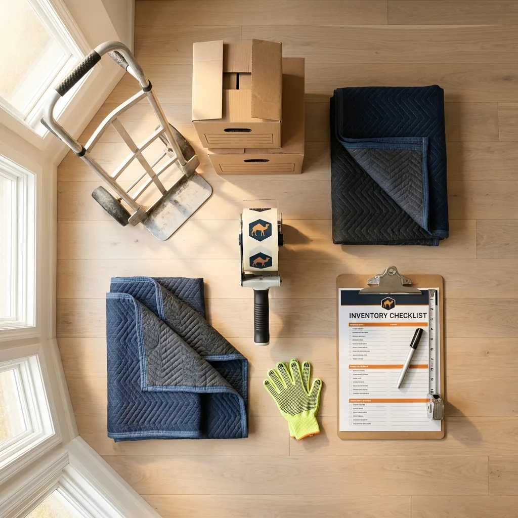 Professional moving supplies and packing materials layout for Centreville residential relocations